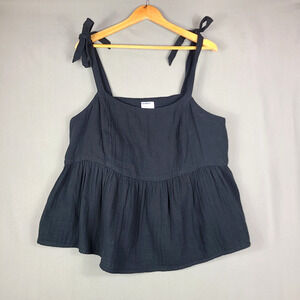 Old Navy Tie Shoulder Waist Defined Swing Cami Smocked Blouse Black Size 2X